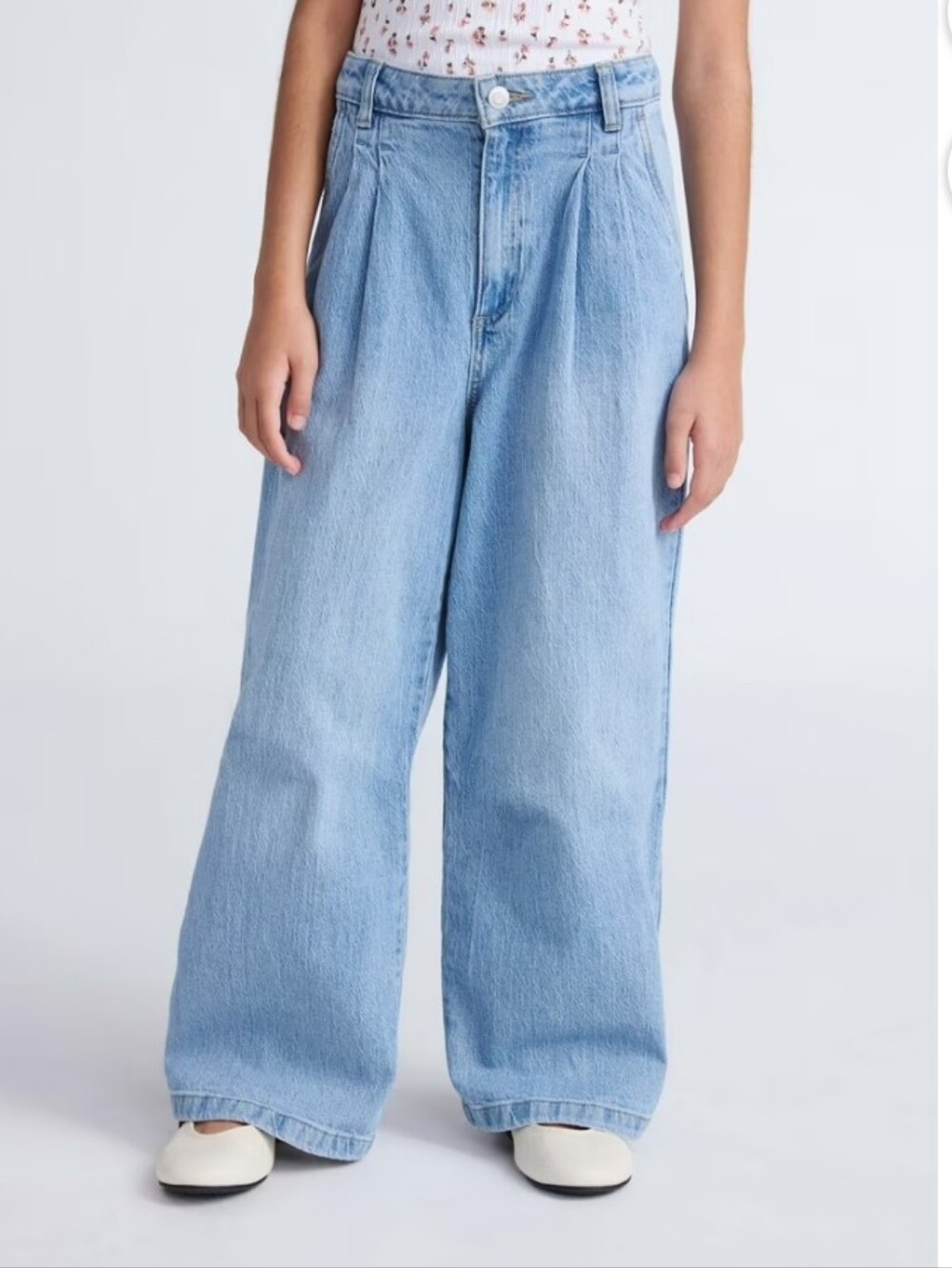 Weekend Academy Girls Wide Leg Pleated Jeans Adjustable Waistband Size 16